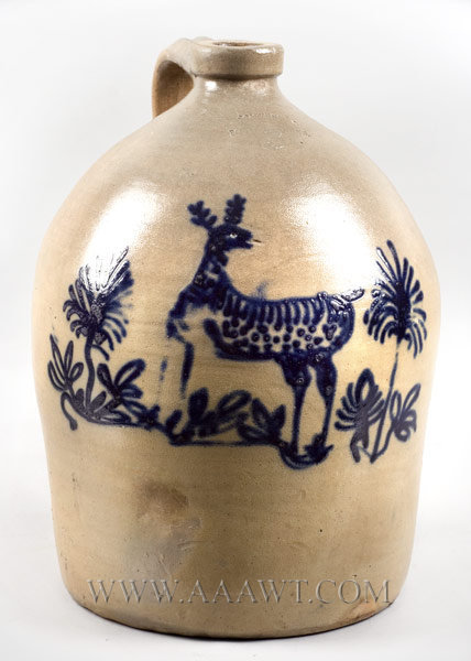 Stoneware Jug, Cobalt Stag Decoration
Somerset Potter's Works (1847 to 1909)
Massachusetts, Circa 1875 , entire view